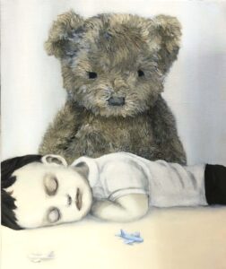屋敷妙子の油彩画「想いを寄せて」2022
