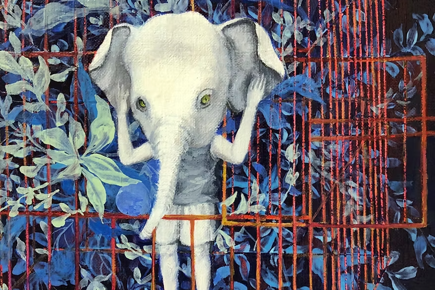 屋敷妙子の油彩画「Voice」2020