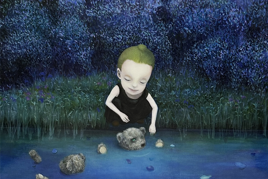 屋敷妙子の油彩画「夜明け前」2024